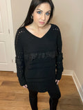 S-XL Oversized Knit Fun Stitching Black Sweater