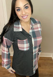 S 3X - Mauve Plaid Button Down Shacket