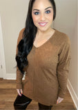 S-3X Two Tone Rust Ribbed Long Sleeve Top