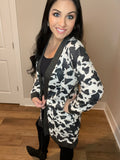 S XXXL Cow Print Long Sleeve Cardigan