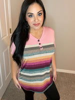 XL XXL Only - Dusty Pink Striped Dimensions Short Sleeve Top