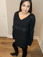 S-XL Oversized Knit Fun Stitching Black Sweater