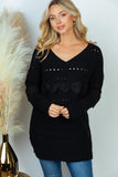 S-XL Oversized Knit Fun Stitching Black Sweater