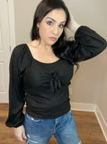 S-M - Tied Long Sleeve Ribbed Top