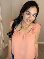 Small Only - Peach Dotted Ruffle Sleeve Top