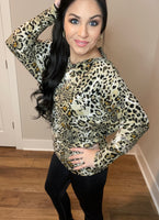 M-XL Long Sleeve Animal Print On or Off Shoulders Top