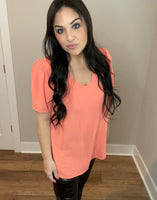 Small Only - Coral Puff Sleeve with Shirring Top