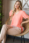 Small Only - Coral Puff Sleeve with Shirring Top