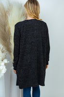 S-XL Charcoal Heathered Long Cardigan with Pockets