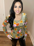 S-XL Floral Velvet Long Sleeve Top