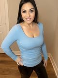 S-3X No Bra Needed Long Sleeve in Blue & Black Top