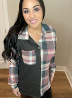 S 3X - Mauve Plaid Button Down Shacket