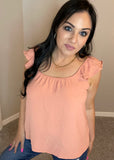 Small Only - Peach Dotted Ruffle Sleeve Top