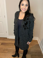 S-XL Charcoal Heathered Long Cardigan with Pockets