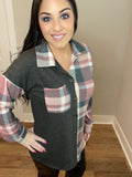 S 3X - Mauve Plaid Button Down Shacket