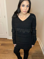 S-XL Oversized Knit Fun Stitching Black Sweater