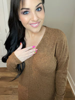 S-3X Two Tone Rust Ribbed Long Sleeve Top