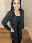 S-XL Charcoal Heathered Long Cardigan with Pockets