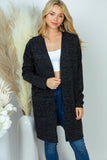 S-XL Charcoal Heathered Long Cardigan with Pockets