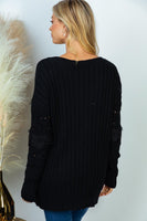 S-XL Oversized Knit Fun Stitching Black Sweater