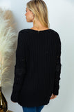 S-XL Oversized Knit Fun Stitching Black Sweater