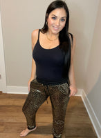 S 2X 3X - Black & Gold Leopard Joggers