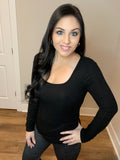 S-3X No Bra Needed Long Sleeve in Blue & Black Top