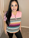 S XL XXL Dusty Pink Striped Dimensions Short Sleeve Top