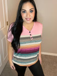 XL XXL Only - Dusty Pink Striped Dimensions Short Sleeve Top