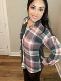 S 3X - Mauve Plaid Button Down Shacket