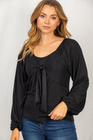 S-M - Tied Long Sleeve Ribbed Top