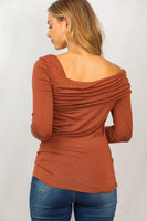 S-XL Ruched Off One Shoulder Long Sleeve Top