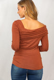 S-XL Ruched Off One Shoulder Long Sleeve Top