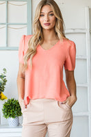 Small Only - Coral Puff Sleeve with Shirring Top