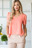 S Coral Puff Sleeve with Shirring Top