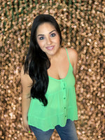 SMALL ONLY Kelly Green Button Up Tank Top