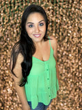 SMALL ONLY Kelly Green Button Up Tank Top