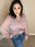 Small & Large Only - Mauve Ya Ruched Knotted Blouse