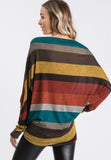 XXL XXXL - Slouchy Striped Dolman Long Sleeve