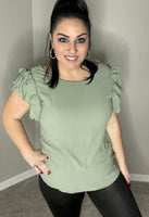 Small Only - Light Sage Ruffled Sleeve Top