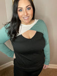 Small only - Criss Cross Color Long Sleeve Peekaboo Top