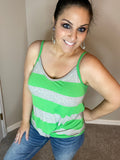 S - Green Striped Knotted Tank Top