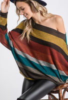 XXL XXXL - Slouchy Striped Dolman Long Sleeve