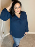 S M 3X High Low Bubble Sleeve Blouse