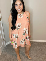 2X Halter Peach Floral Dress