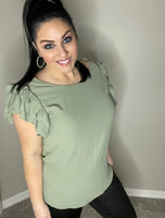 Small Only - Light Sage Ruffled Sleeve Top