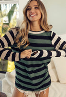 XL - 2 Inch Stripe Color Block Long Sleeve Top