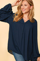 S M 3X High Low Bubble Sleeve Blouse