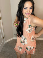 2X Halter Peach Floral Dress