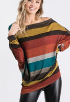 XXL XXXL - Slouchy Striped Dolman Long Sleeve